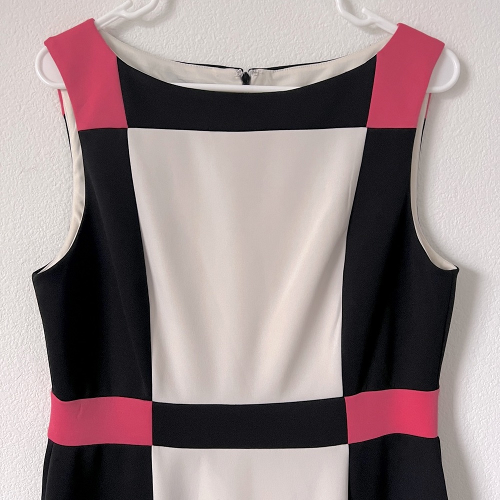 Maggy London Black White & Pink Colorblock Sleeveless Dress Size 14